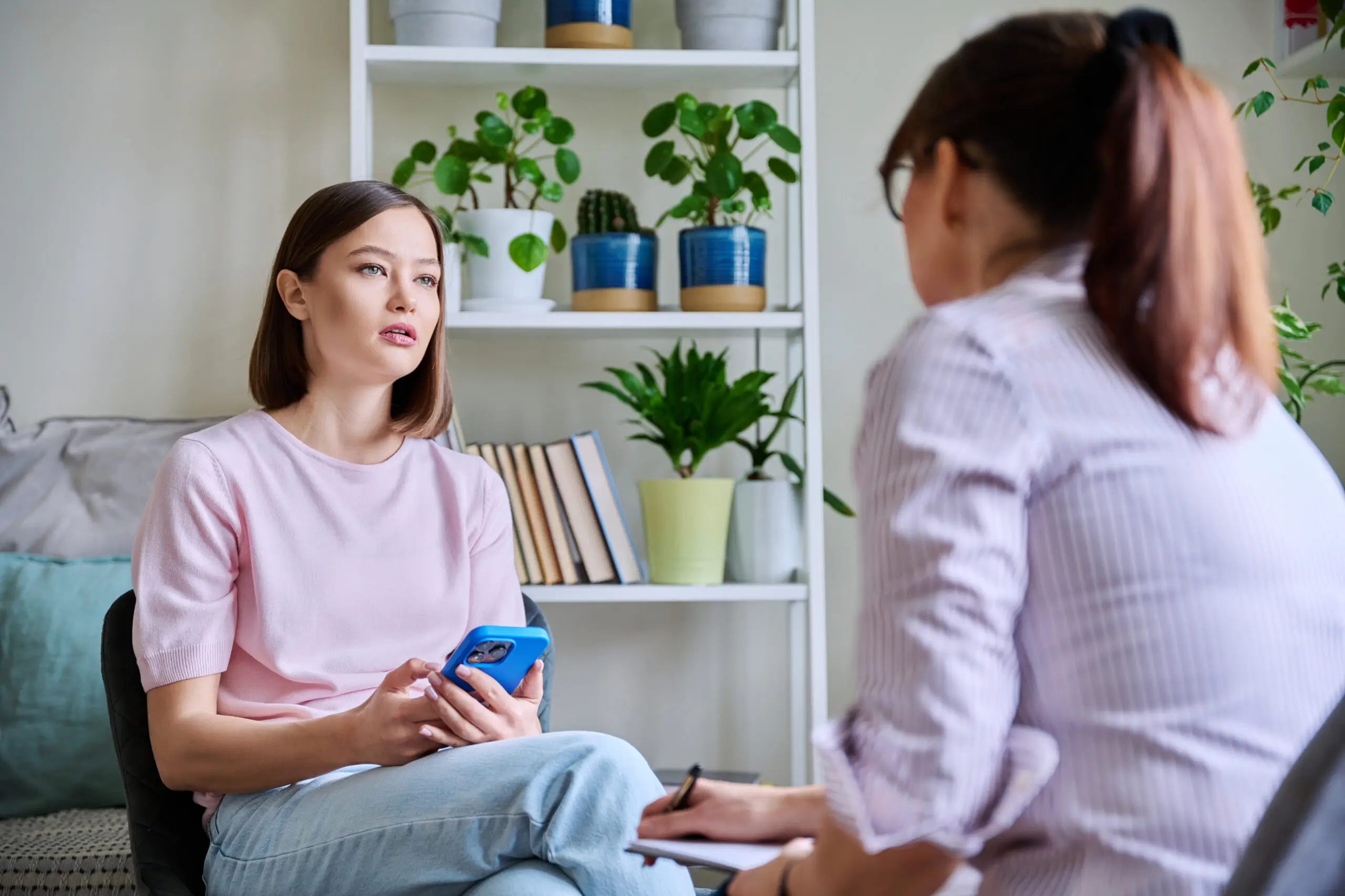 young adult seeing therapist for anxiety therapy