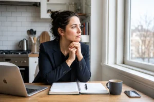 Woman with high-functioning anxiety looking out the window